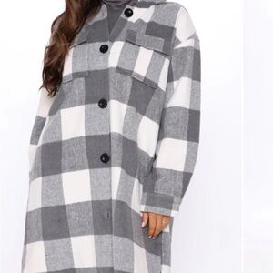 Gray and White and black Plaid Coat